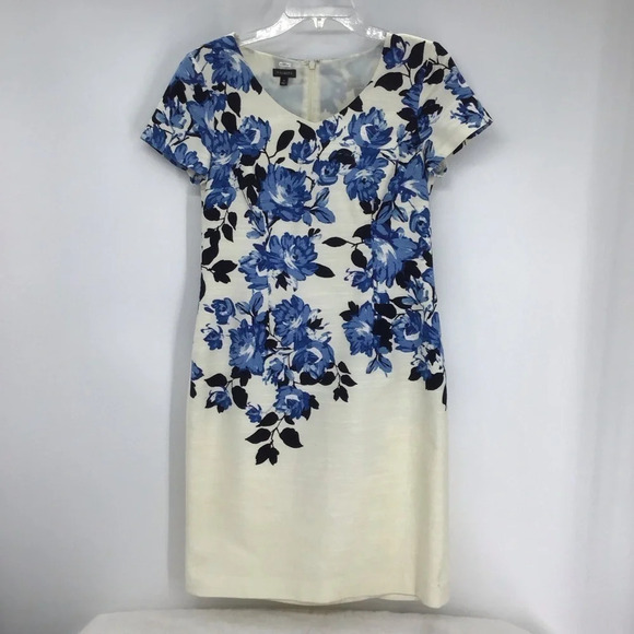 Talbot’s Women’s Floral Sheath Dress Wedding Party Summer Blue/Creme’ Size 4 - Picture 2 of 9